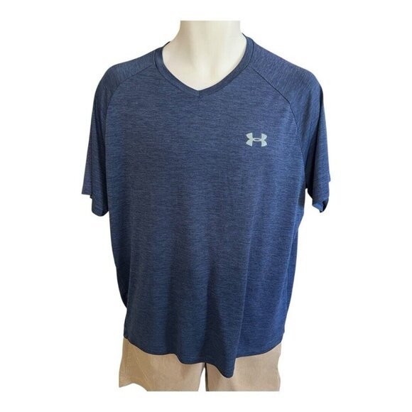 Under Armour Mens Tech Tee~Size Large~Navy Blue Athletic Sport Top EUC ~ L12 15 - Picture 2 of 9